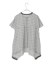 R6BIE10240 HIROKO BIS(小さいサイズ)(メゾン ドゥ サンク) 【小さいサイズ】サッカーチェックイレギュラーヘムブラウス イエロー