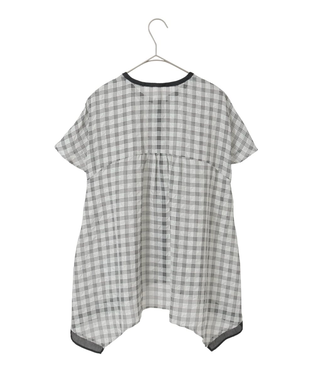 R6BIE10240 HIROKO BIS(小さいサイズ)(メゾン ドゥ サンク) 【小さいサイズ】サッカーチェックイレギュラーヘムブラウス イエロー