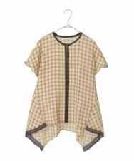 R6BIE10240 HIROKO BIS(小さいサイズ)(メゾン ドゥ サンク) 【小さいサイズ】サッカーチェックイレギュラーヘムブラウス イエロー