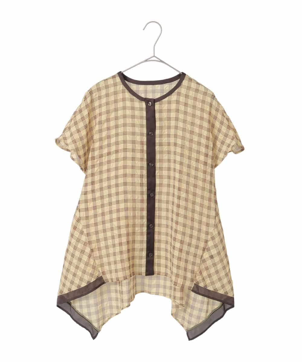 R6BIE10240 HIROKO BIS(小さいサイズ)(メゾン ドゥ サンク) 【小さいサイズ】サッカーチェックイレギュラーヘムブラウス イエロー