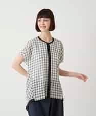 R6BIE10240 HIROKO BIS(小さいサイズ)(メゾン ドゥ サンク) 【小さいサイズ】サッカーチェックイレギュラーヘムブラウス イエロー