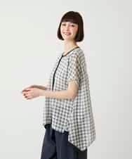 R6BIE10240 HIROKO BIS(小さいサイズ)(メゾン ドゥ サンク) 【小さいサイズ】サッカーチェックイレギュラーヘムブラウス イエロー