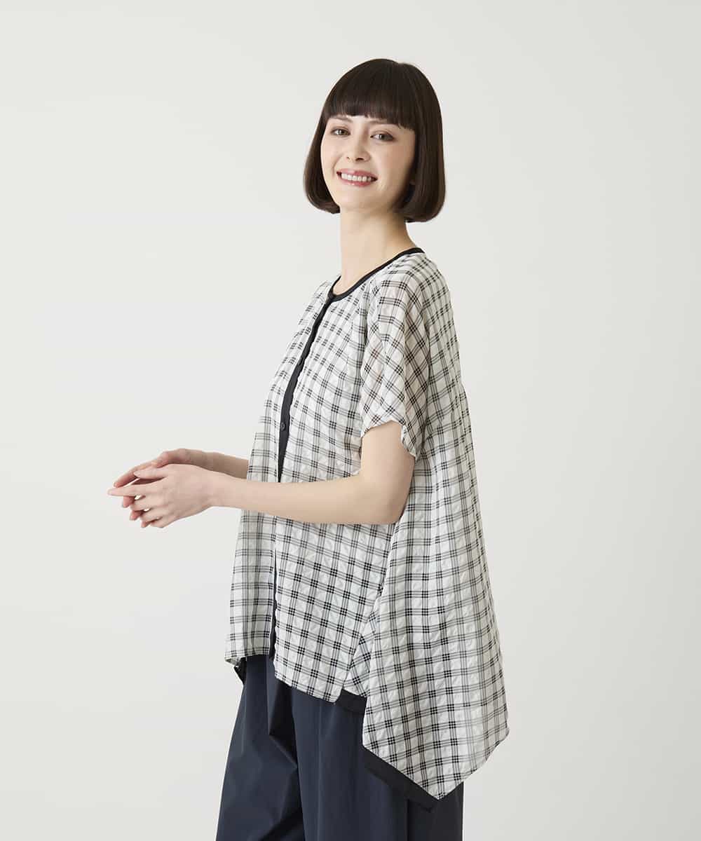 R6BIE10240 HIROKO BIS(小さいサイズ)(メゾン ドゥ サンク) 【小さいサイズ】サッカーチェックイレギュラーヘムブラウス イエロー