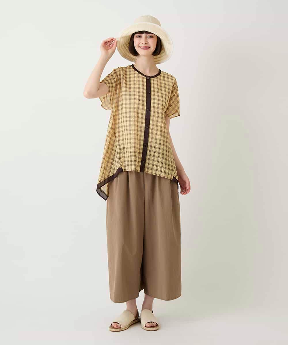 R6BIE10240 HIROKO BIS(小さいサイズ)(メゾン ドゥ サンク) 【小さいサイズ】サッカーチェックイレギュラーヘムブラウス イエロー