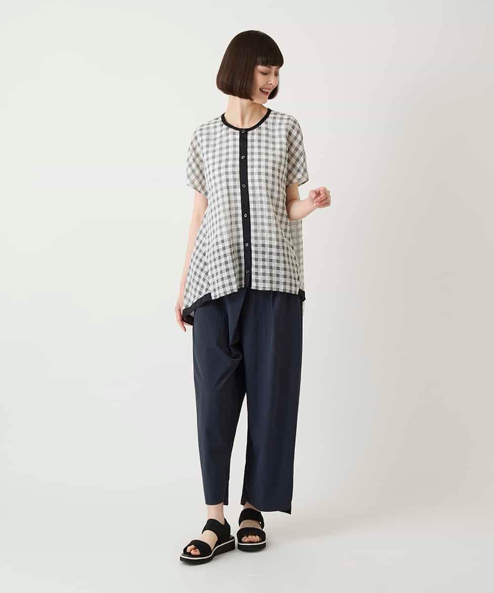 R6BIE10240 HIROKO BIS(小さいサイズ)(メゾン ドゥ サンク) 【小さいサイズ】サッカーチェックイレギュラーヘムブラウス イエロー
