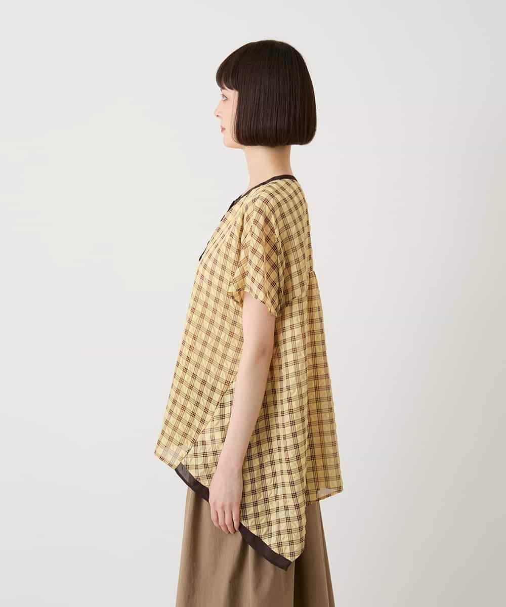 R6BIE10240 HIROKO BIS(小さいサイズ)(メゾン ドゥ サンク) 【小さいサイズ】サッカーチェックイレギュラーヘムブラウス イエロー