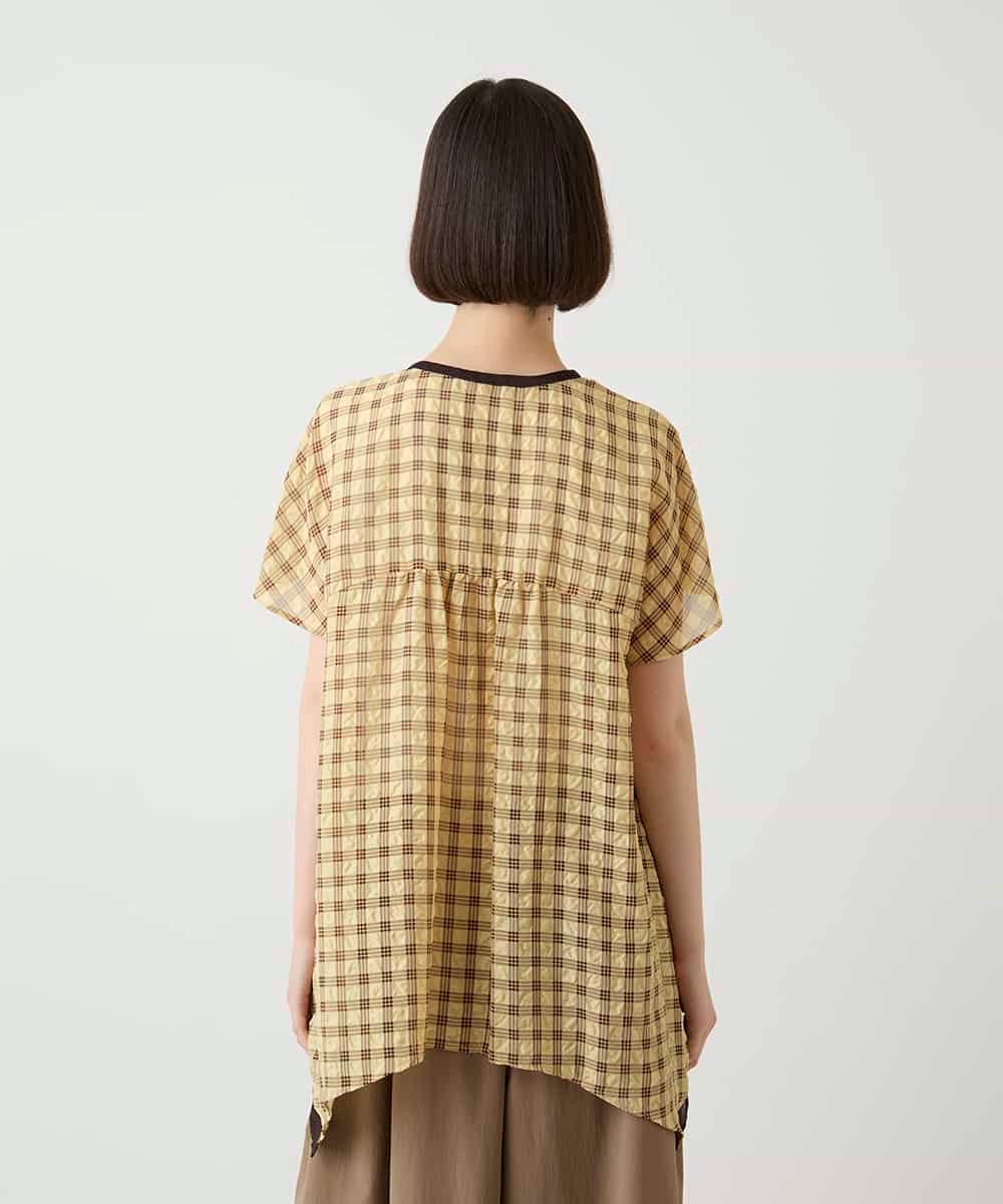 R6BIE10240 HIROKO BIS(小さいサイズ)(メゾン ドゥ サンク) 【小さいサイズ】サッカーチェックイレギュラーヘムブラウス イエロー