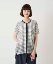 R6BIE10240 HIROKO BIS(小さいサイズ)(メゾン ドゥ サンク) 【小さいサイズ】サッカーチェックイレギュラーヘムブラウス ホワイト