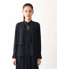 R6BLW15260 HIROKO BIS(小さいサイズ)(メゾン ドゥ サンク) 【小さいサイズ】フロントケープデザインブラウス /洗濯機で洗える ホワイト