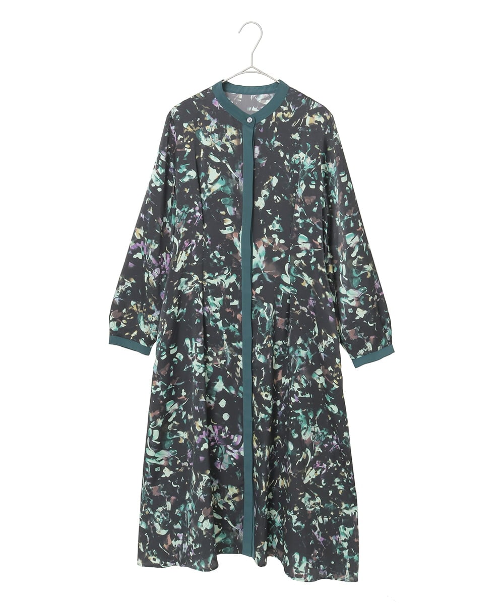 R6EAD15460 HIROKO BIS(小さいサイズ)(メゾン ドゥ サンク) 【小さいサイズ】リーフプリントバンドカラーワンピース グリーン