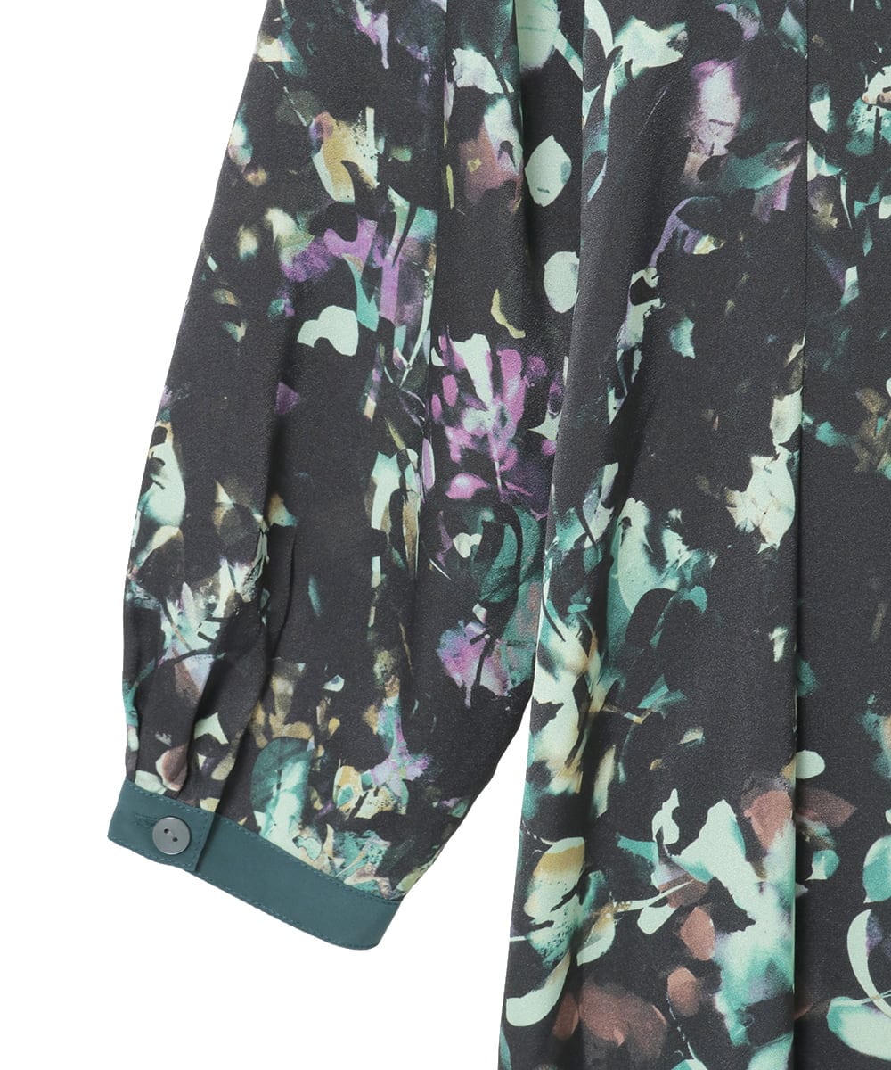 R6EAD15460 HIROKO BIS(小さいサイズ)(メゾン ドゥ サンク) 【小さいサイズ】リーフプリントバンドカラーワンピース グリーン