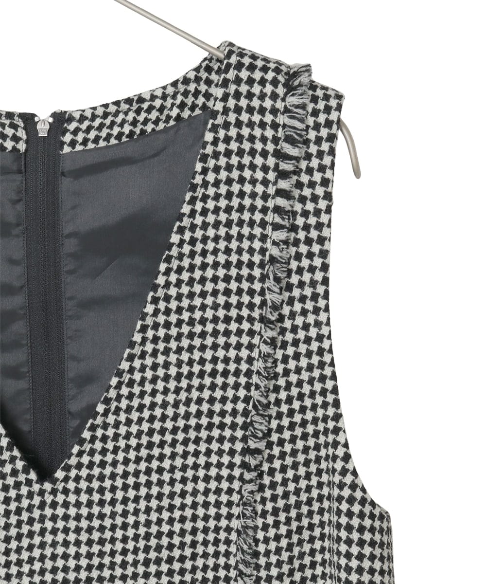 R6EAD21490 HIROKO BIS(小さいサイズ)(メゾン ドゥ サンク) 【小さいサイズ/セットアップ対応】千鳥チェックツイードジャンパースカート ブラック