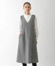 R6EAD21490 HIROKO BIS(小さいサイズ)(メゾン ドゥ サンク) 【小さいサイズ/セットアップ対応】千鳥チェックツイードジャンパースカート ブラック