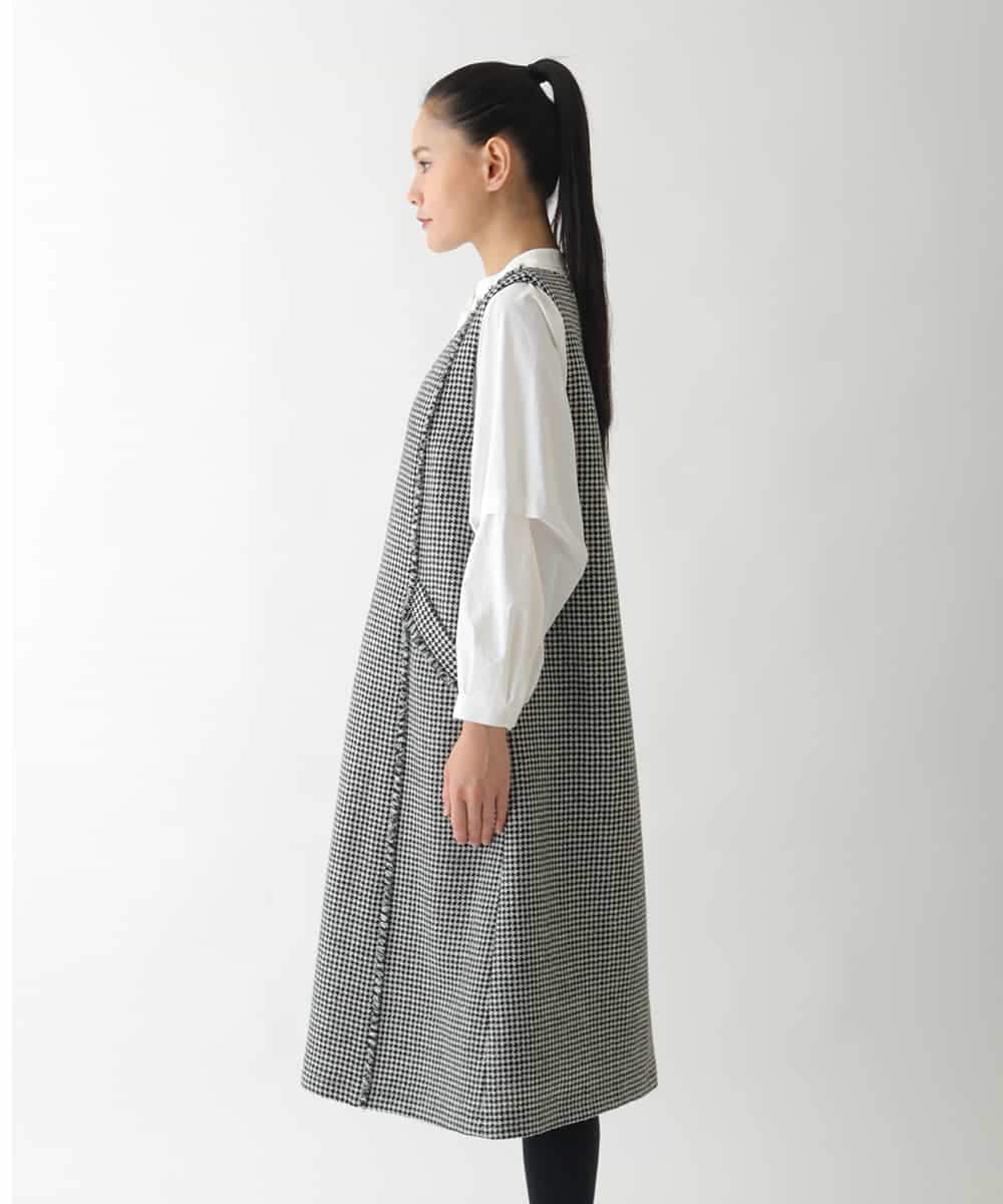 R6EAD21490 HIROKO BIS(小さいサイズ)(メゾン ドゥ サンク) 【小さいサイズ/セットアップ対応】千鳥チェックツイードジャンパースカート ブラック