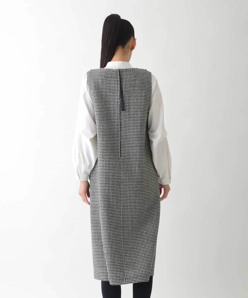 R6EAD21490 HIROKO BIS(小さいサイズ)(メゾン ドゥ サンク) 【小さいサイズ/セットアップ対応】千鳥チェックツイードジャンパースカート ブラック