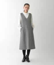 R6EAD21490 HIROKO BIS(小さいサイズ)(メゾン ドゥ サンク) 【小さいサイズ/セットアップ対応】千鳥チェックツイードジャンパースカート ブラック