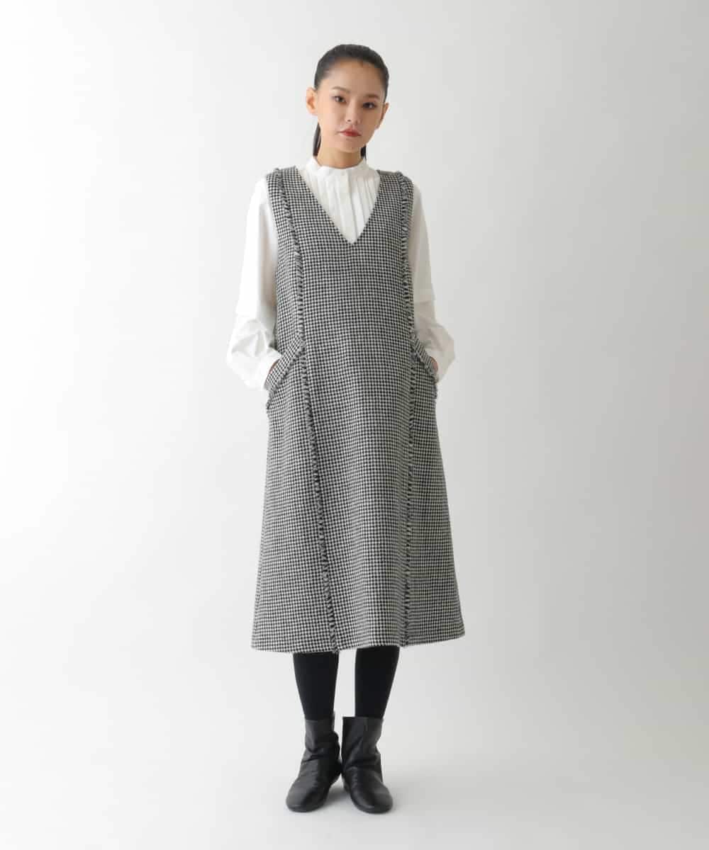 R6EAD21490 HIROKO BIS(小さいサイズ)(メゾン ドゥ サンク) 【小さいサイズ/セットアップ対応】千鳥チェックツイードジャンパースカート ブラック