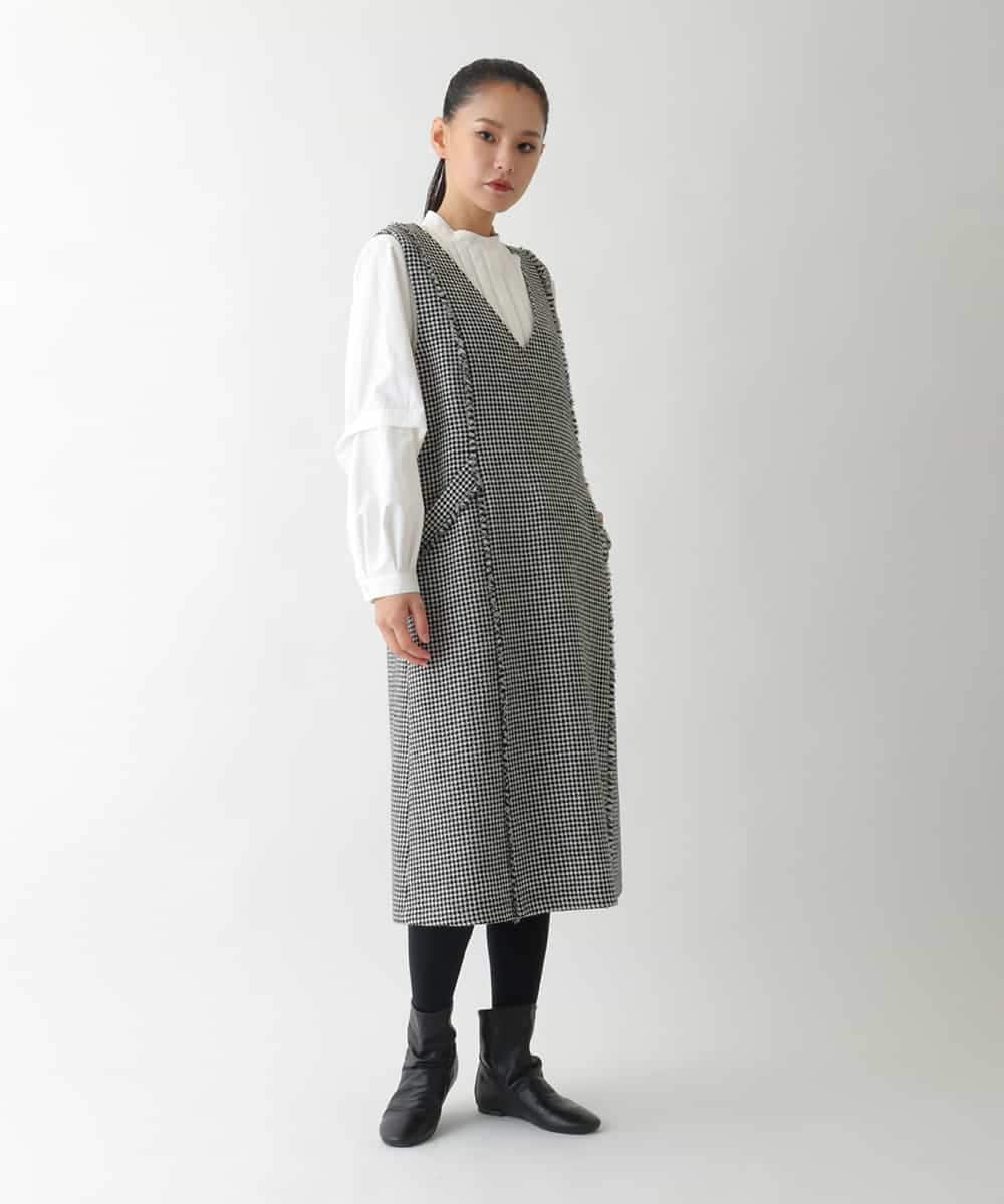 R6EAD21490 HIROKO BIS(小さいサイズ)(メゾン ドゥ サンク) 【小さいサイズ/セットアップ対応】千鳥チェックツイードジャンパースカート ブラック