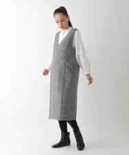 R6EAD21490 HIROKO BIS(小さいサイズ)(メゾン ドゥ サンク) 【小さいサイズ/セットアップ対応】千鳥チェックツイードジャンパースカート ブラック