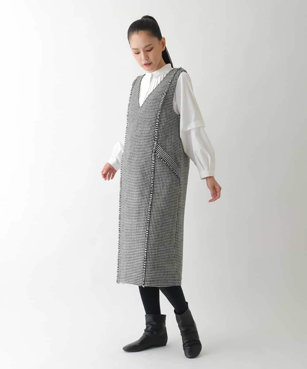 R6EAD21490 HIROKO BIS(小さいサイズ)(メゾン ドゥ サンク) 【小さいサイズ/セットアップ対応】千鳥チェックツイードジャンパースカート ブラック