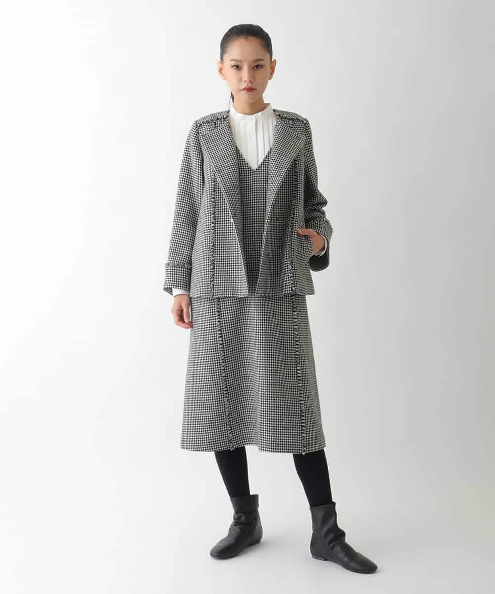 R6EAD21490 HIROKO BIS(小さいサイズ)(メゾン ドゥ サンク) 【小さいサイズ/セットアップ対応】千鳥チェックツイードジャンパースカート ブラック