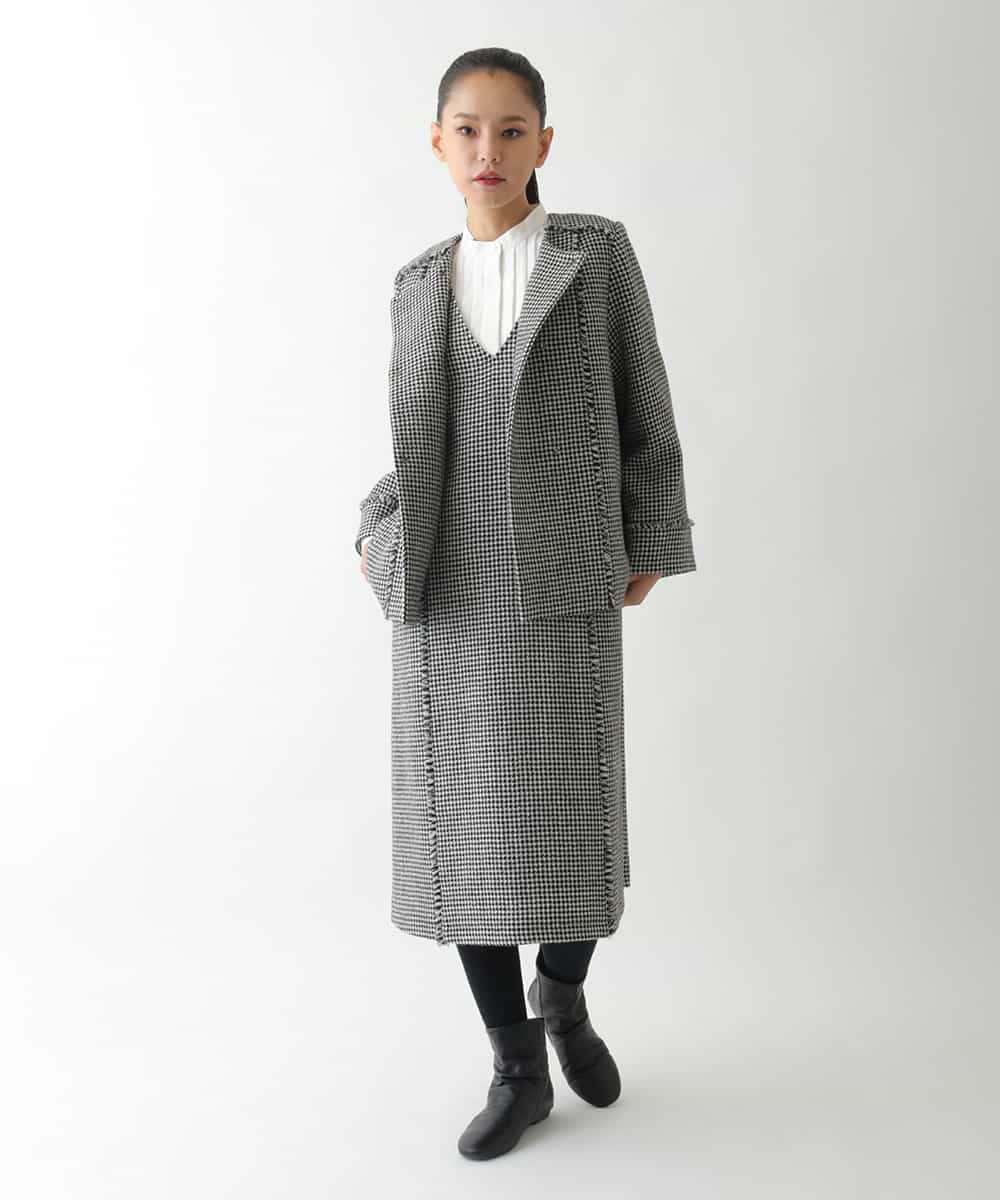 R6EAD21490 HIROKO BIS(小さいサイズ)(メゾン ドゥ サンク) 【小さいサイズ/セットアップ対応】千鳥チェックツイードジャンパースカート ブラック