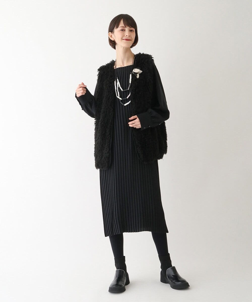 R6EAV42460 HIROKO BIS(小さいサイズ)(メゾン ドゥ サンク) 【小さいサイズ/洗える】Iラインプリーツワンピース ブラック