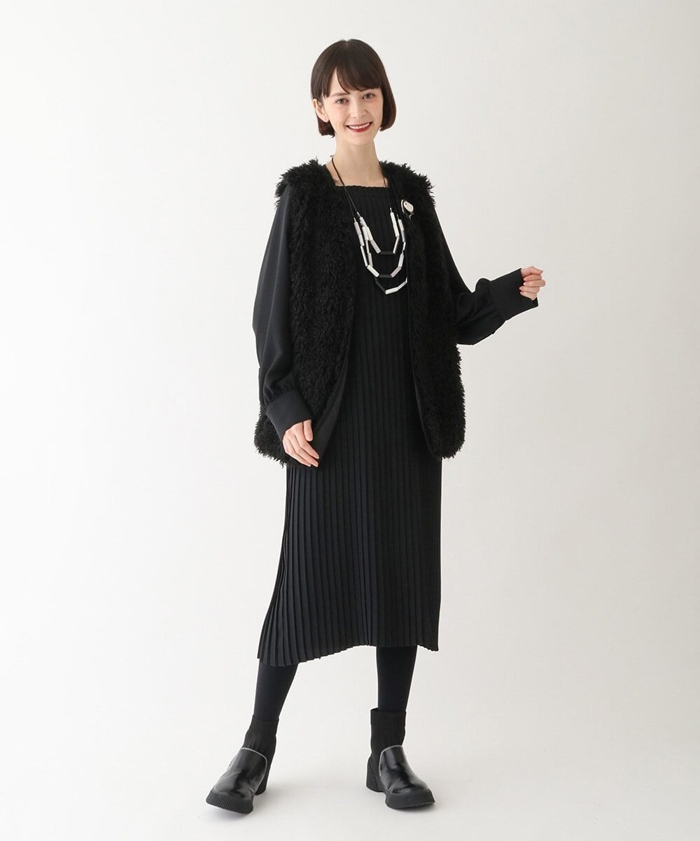 R6EAV42460 HIROKO BIS(小さいサイズ)(メゾン ドゥ サンク) 【小さいサイズ/洗える】Iラインプリーツワンピース ブラック