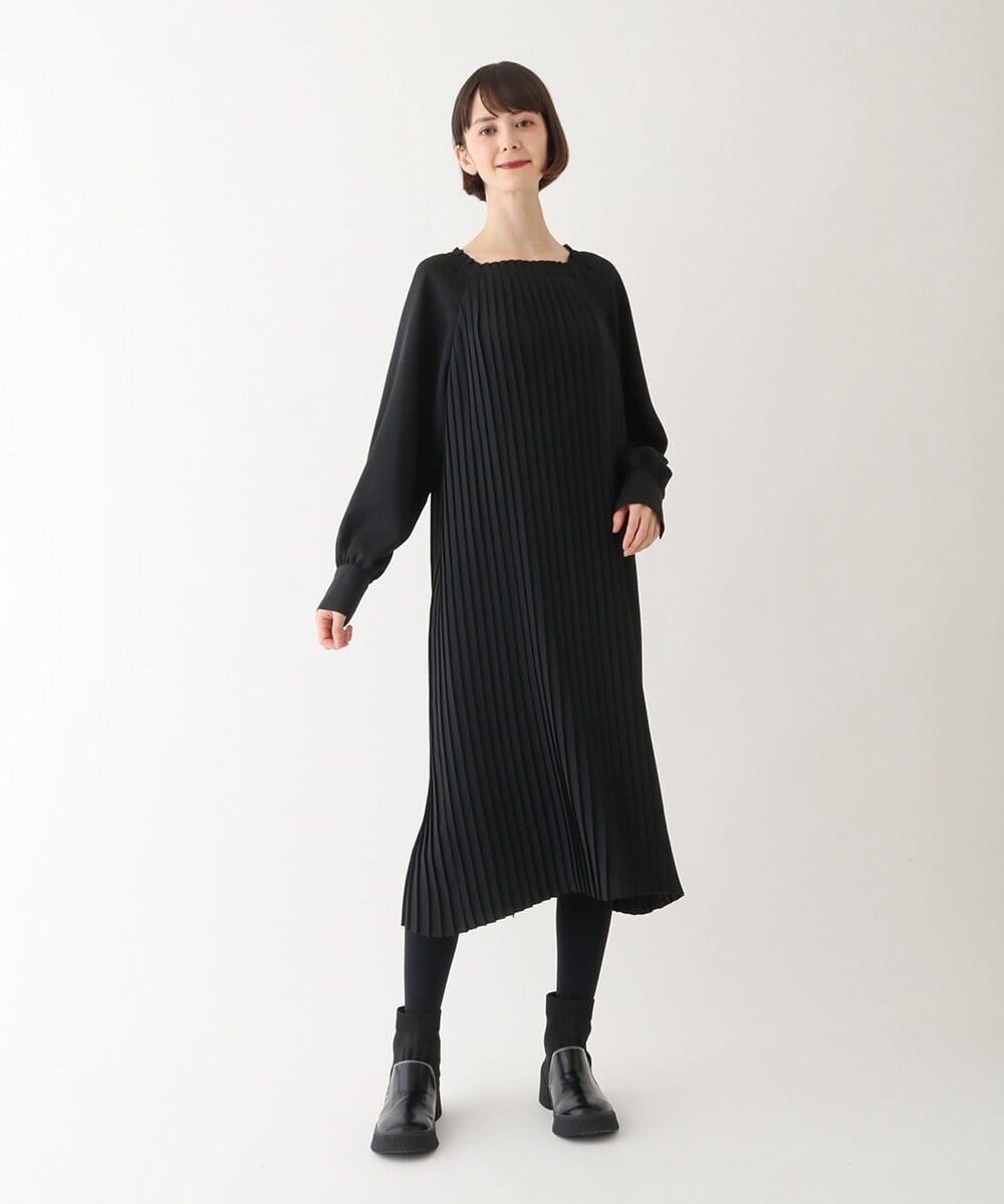 R6EAV42460 HIROKO BIS(小さいサイズ)(メゾン ドゥ サンク) 【小さいサイズ/洗える】Iラインプリーツワンピース ブラック