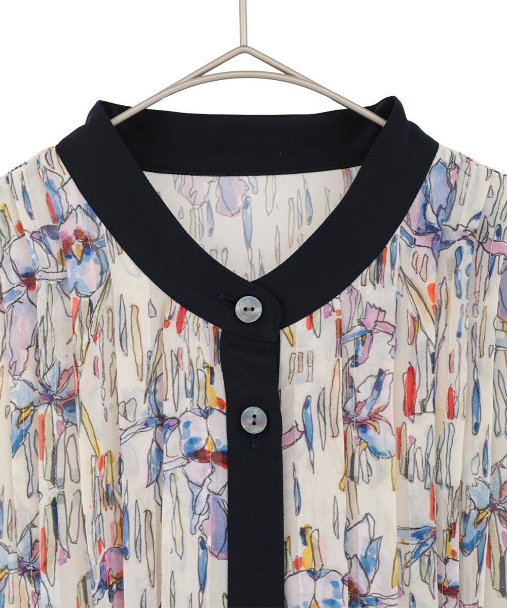 R6EDD07490 HIROKO BIS(小さいサイズ)(メゾン ドゥ サンク) アイリスモチーフタックワンピース アイボリー