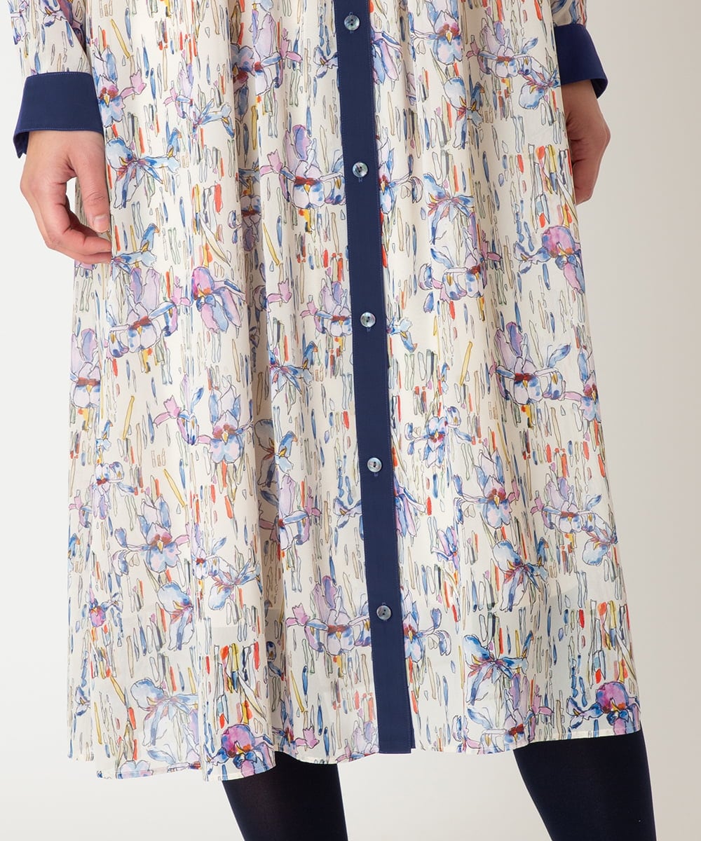 R6EDD07490 HIROKO BIS(小さいサイズ)(メゾン ドゥ サンク) アイリスモチーフタックワンピース アイボリー