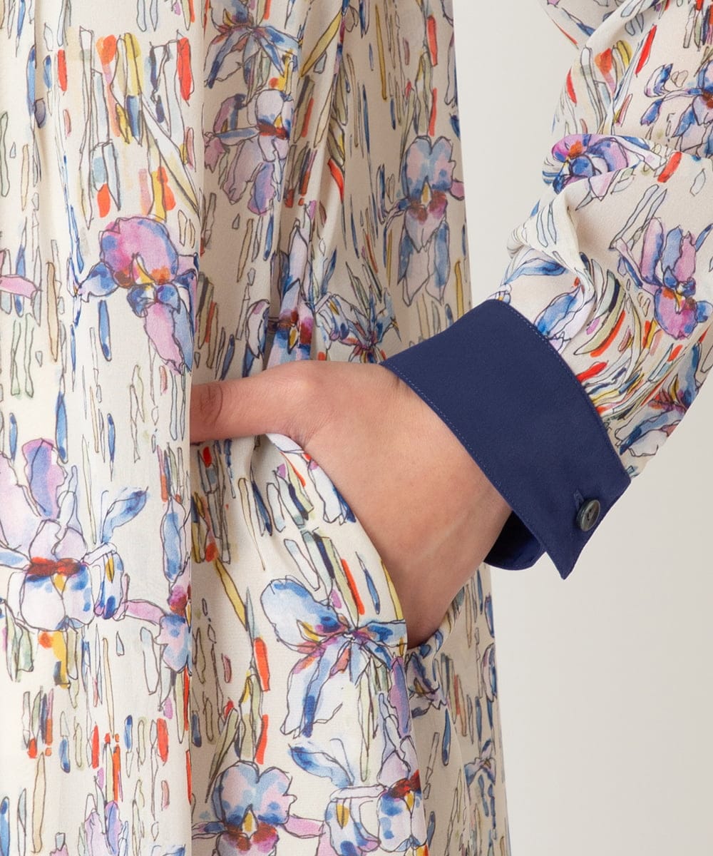 R6EDD07490 HIROKO BIS(小さいサイズ)(メゾン ドゥ サンク) アイリスモチーフタックワンピース アイボリー