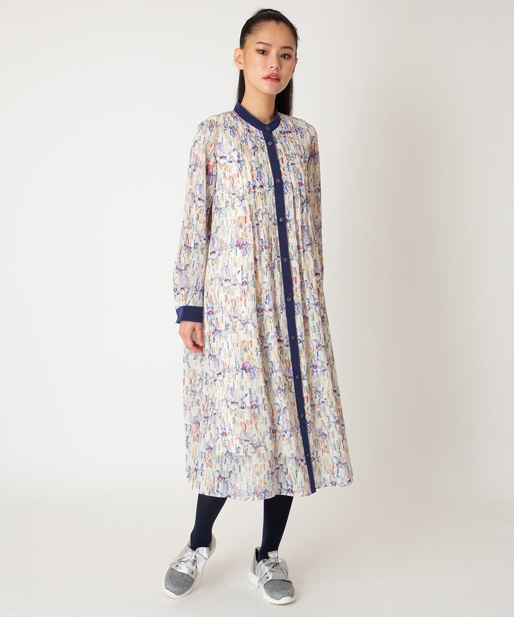 R6EDD07490 HIROKO BIS(小さいサイズ)(メゾン ドゥ サンク) アイリスモチーフタックワンピース アイボリー