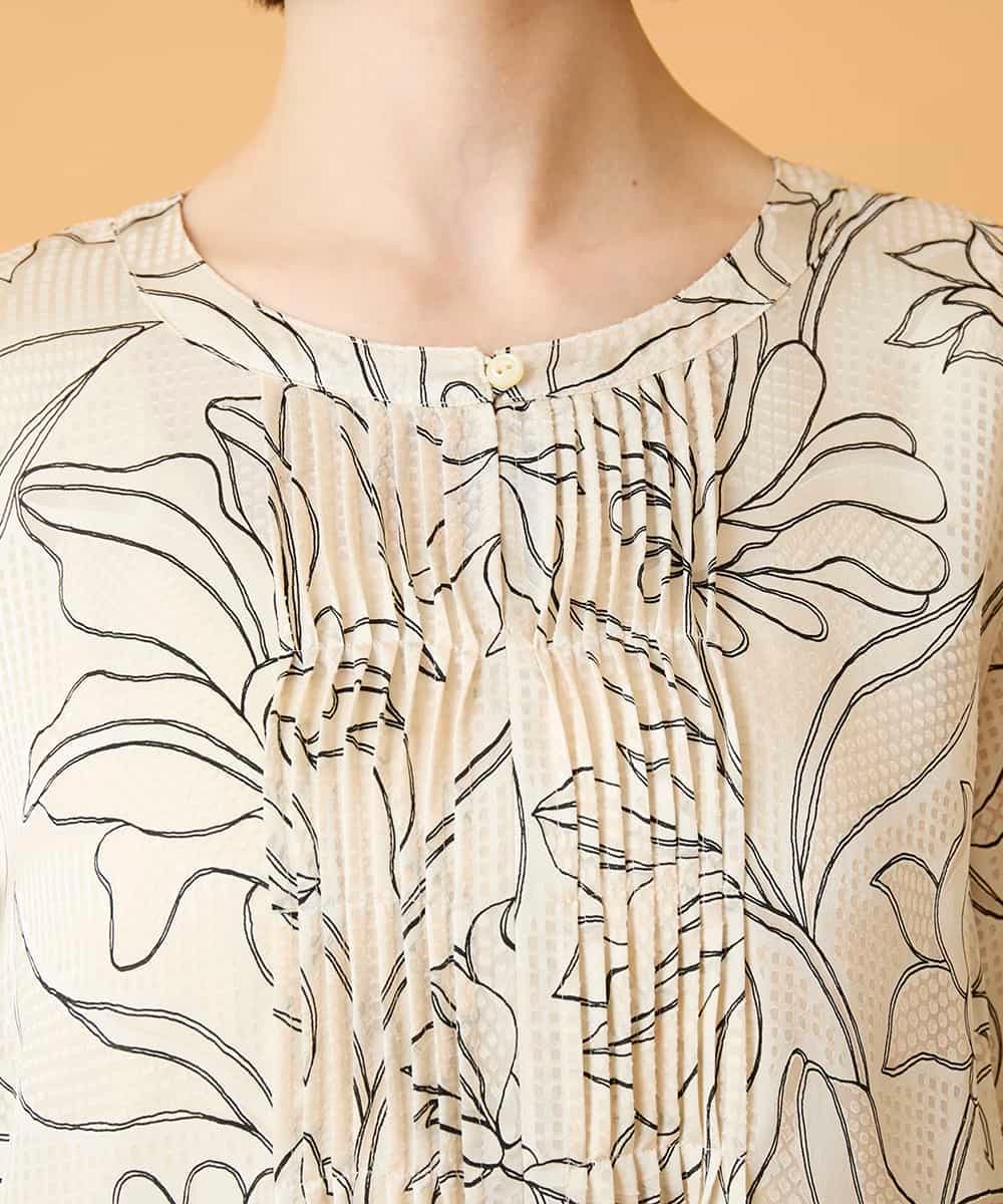 R6EED56490 HIROKO BIS(小さいサイズ)(メゾン ドゥ サンク) 【小さいサイズ】ボタニカルモチーフピンタックドレス アイボリー