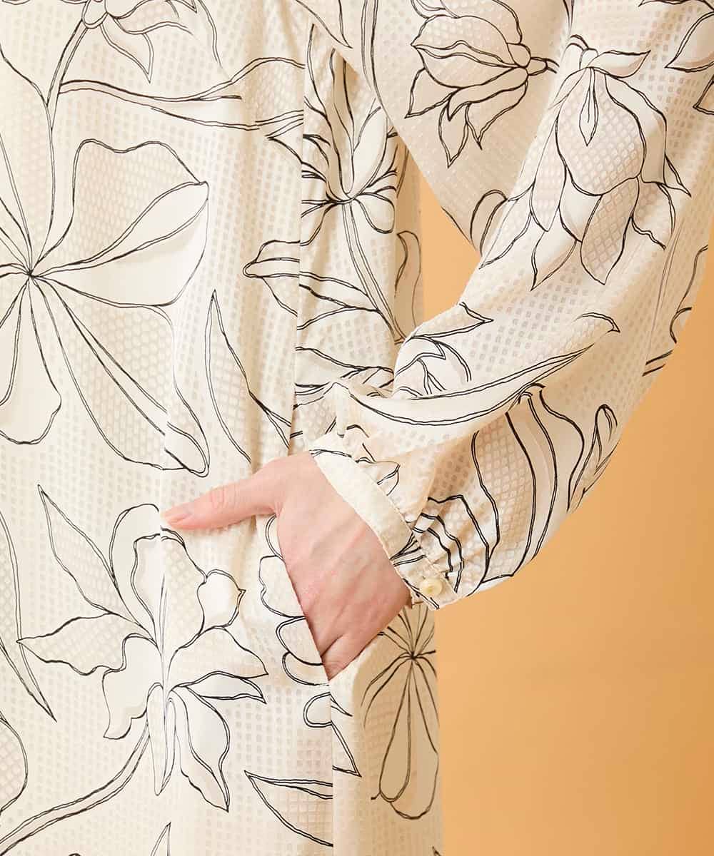 R6EED56490 HIROKO BIS(小さいサイズ)(メゾン ドゥ サンク) 【小さいサイズ】ボタニカルモチーフピンタックドレス アイボリー