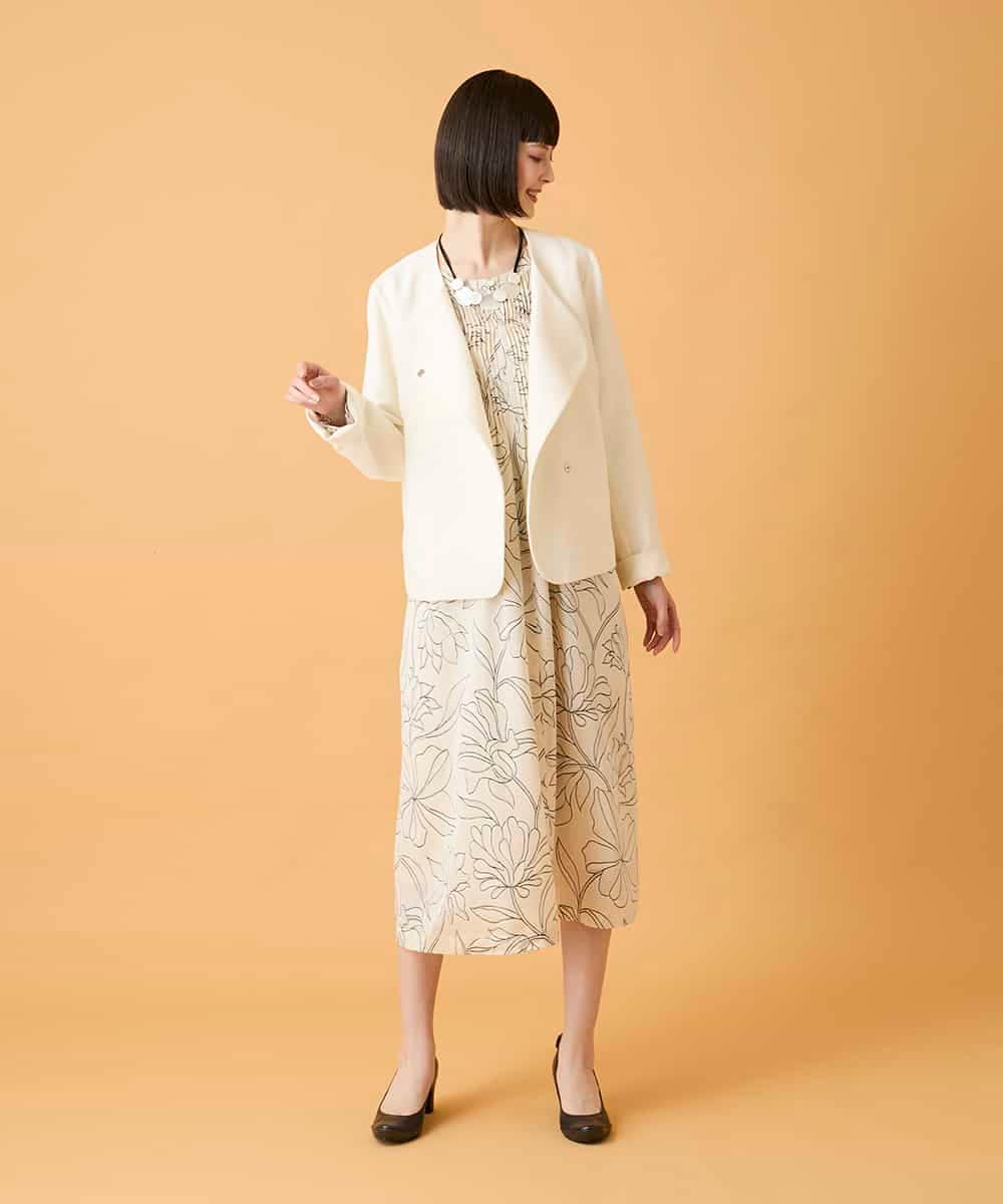 R6EED56490 HIROKO BIS(小さいサイズ)(メゾン ドゥ サンク) 【小さいサイズ】ボタニカルモチーフピンタックドレス アイボリー