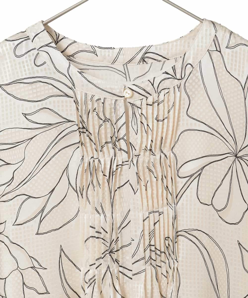 R6EED56490 HIROKO BIS(小さいサイズ)(メゾン ドゥ サンク) 【小さいサイズ】ボタニカルモチーフピンタックドレス アイボリー