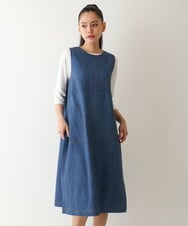 R6EFB30440 HIROKO BIS(小さいサイズ)(メゾン ドゥ サンク) 【小さいサイズ】サイドプリーツデニム風ジャンパースカート ブルー