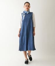 R6EFB30440 HIROKO BIS(小さいサイズ)(メゾン ドゥ サンク) 【小さいサイズ】サイドプリーツデニム風ジャンパースカート ブルー