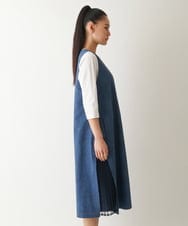 R6EFB30440 HIROKO BIS(小さいサイズ)(メゾン ドゥ サンク) 【小さいサイズ】サイドプリーツデニム風ジャンパースカート ブルー