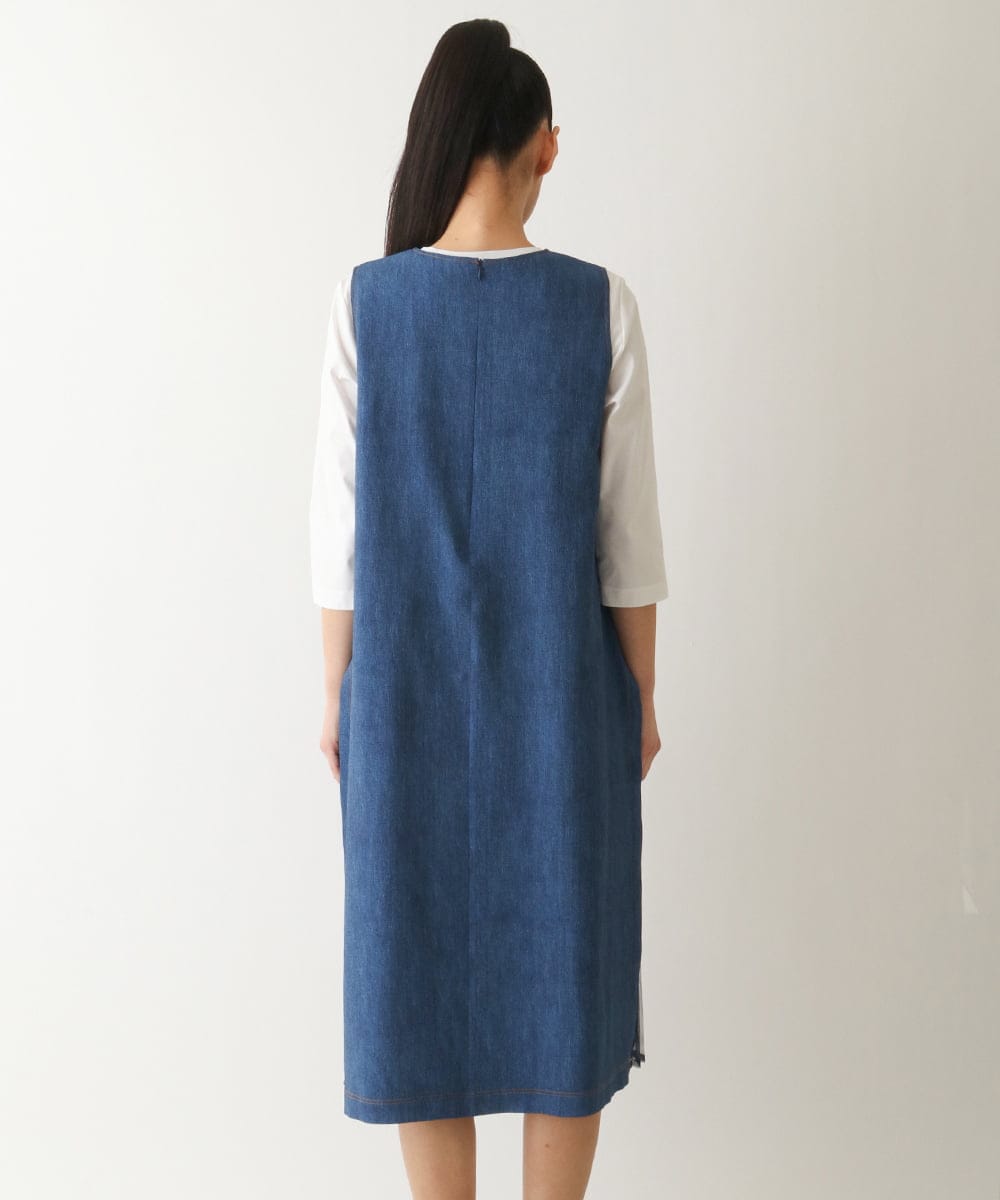 R6EFB30440 HIROKO BIS(小さいサイズ)(メゾン ドゥ サンク) 【小さいサイズ】サイドプリーツデニム風ジャンパースカート ブルー