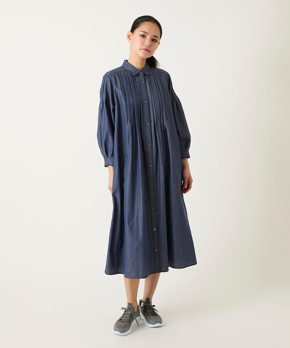 R6EFD41330 HIROKO BIS(小さいサイズ)(メゾン ドゥ サンク) 【小さいサイズ】ピンタックデザインダンガリーワンピース ネイビー