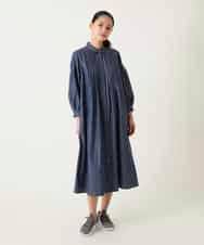 R6EFD41330 HIROKO BIS(小さいサイズ)(メゾン ドゥ サンク) 【小さいサイズ】ピンタックデザインダンガリーワンピース ネイビー