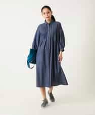 R6EFD41330 HIROKO BIS(小さいサイズ)(メゾン ドゥ サンク) 【小さいサイズ】ピンタックデザインダンガリーワンピース ネイビー