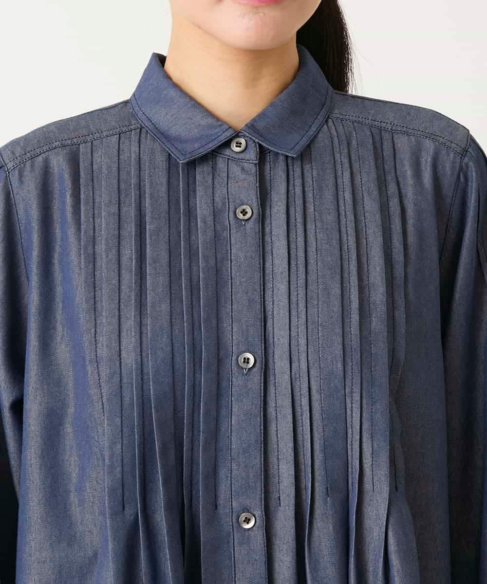 R6EFD41330 HIROKO BIS(小さいサイズ)(メゾン ドゥ サンク) 【小さいサイズ】ピンタックデザインダンガリーワンピース ネイビー