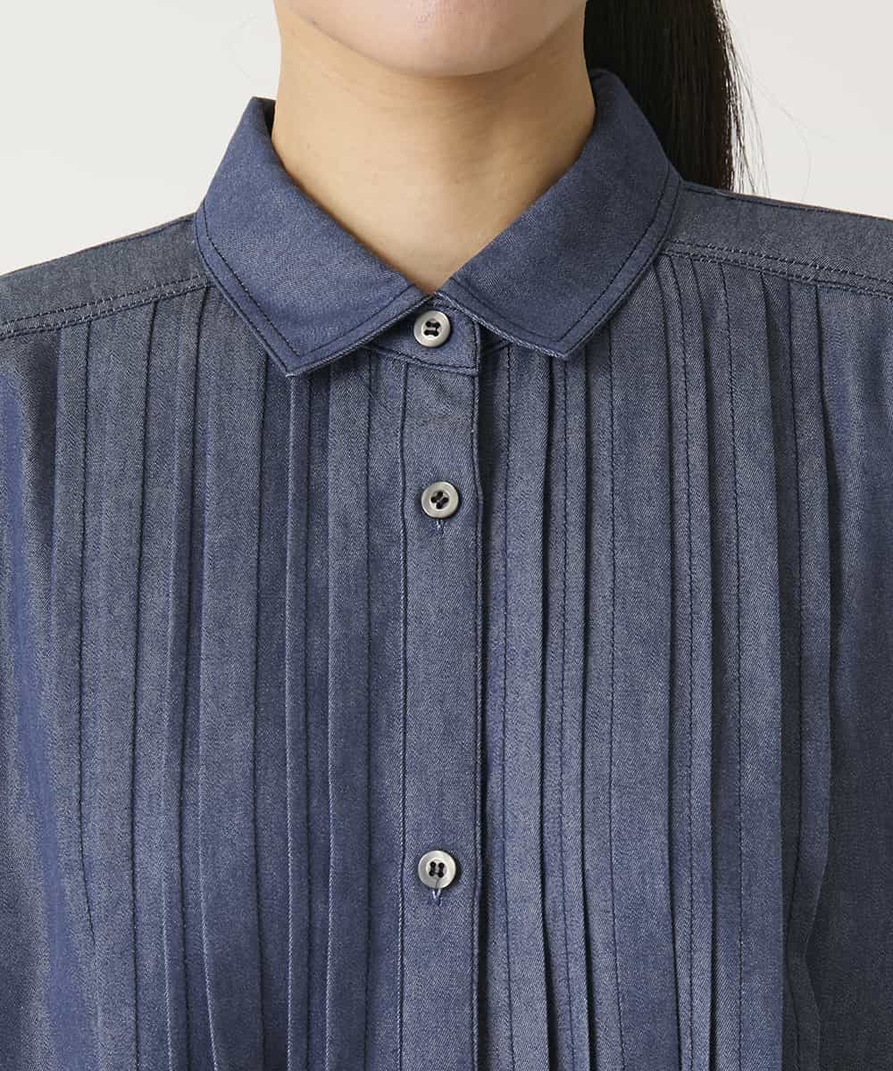 R6EFD41330 HIROKO BIS(小さいサイズ)(メゾン ドゥ サンク) 【小さいサイズ】ピンタックデザインダンガリーワンピース ネイビー