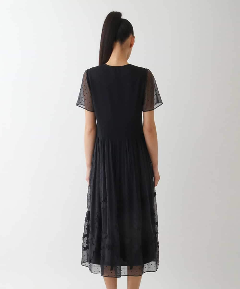 R6EGA32530 HIROKO BIS(小さいサイズ)(メゾン ドゥ サンク) 【小さいサイズ】ドットフラワーシャーリング切り替えワンピース ブラック