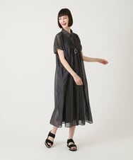 R6EGE31340 HIROKO BIS(小さいサイズ)(メゾン ドゥ サンク) 【小さいサイズ】サテンデニムピンタックデザインワンピース ネイビー