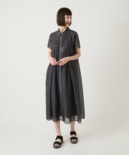 R6EGE31340 HIROKO BIS(小さいサイズ)(メゾン ドゥ サンク) 【小さいサイズ】サテンデニムピンタックデザインワンピース ネイビー