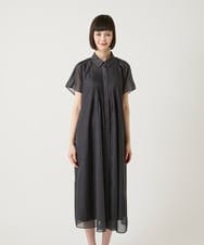 R6EGE31340 HIROKO BIS(小さいサイズ)(メゾン ドゥ サンク) 【小さいサイズ】サテンデニムピンタックデザインワンピース ネイビー
